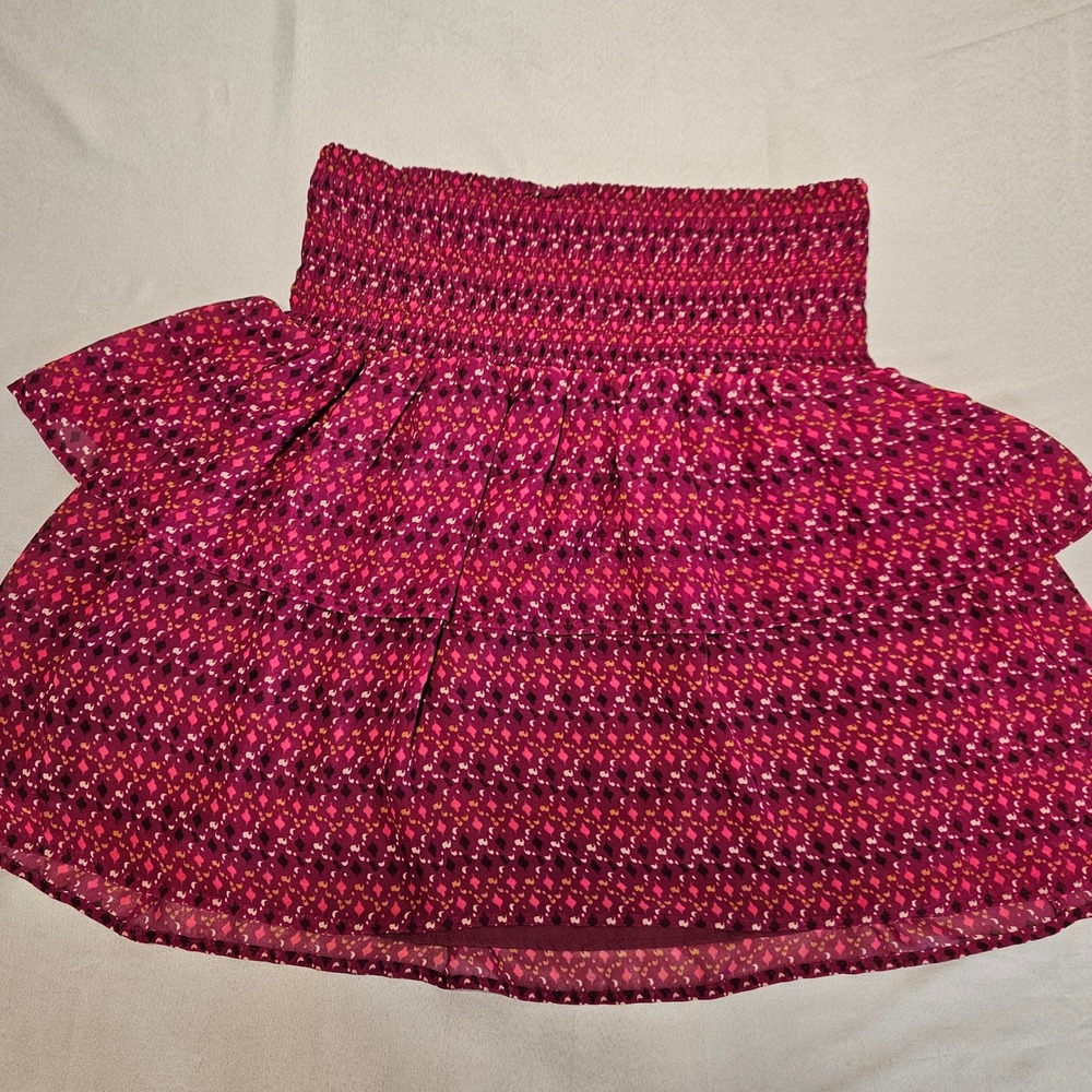 Old Navy Tiered Mini Skirt Women Small Pink Geometric Smocked Ruffle Boho Summer